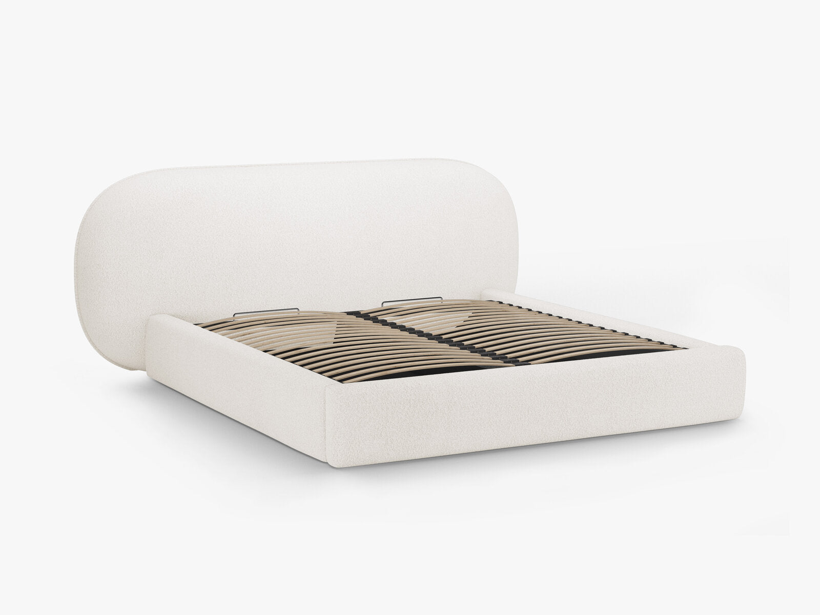 Micadoni Stauraumbett mit Kopfteil Ovalo Boucle Baloo Weiß 200x200
