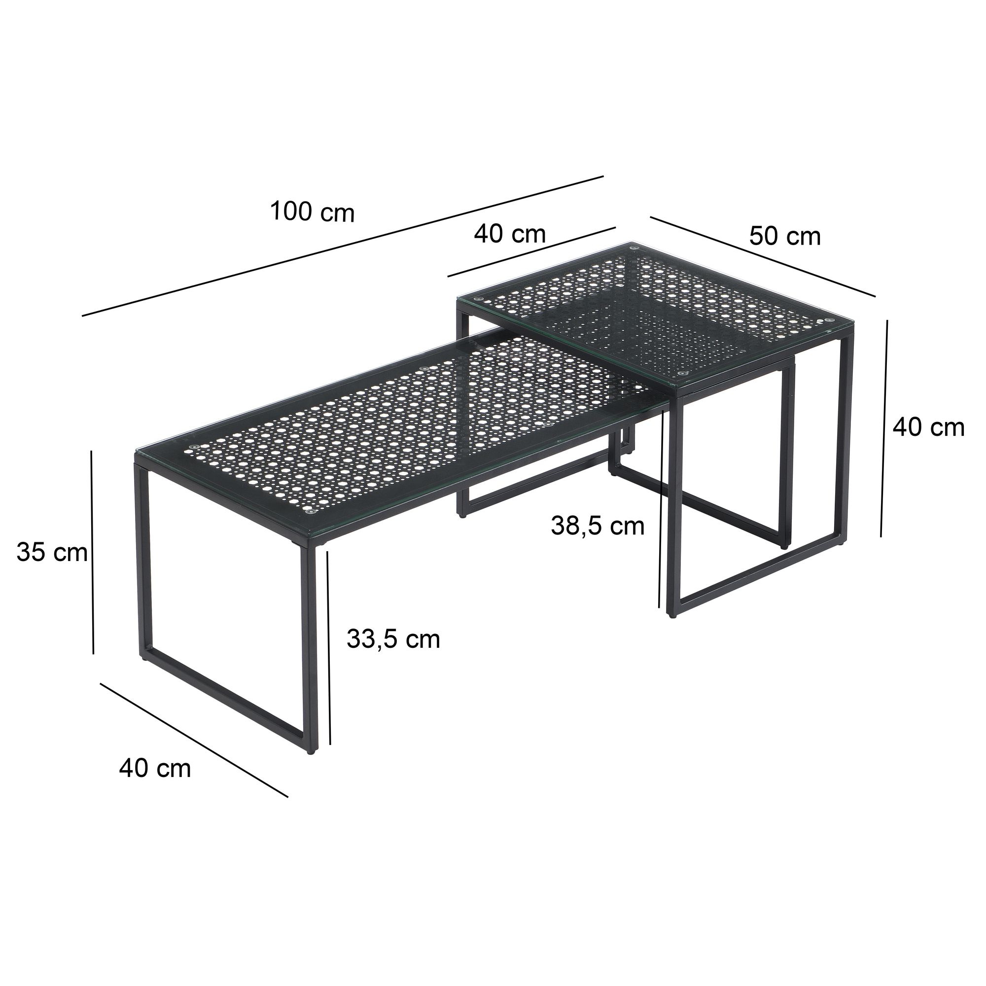 Satztisch 2er-Set Kabelvag Glas Schwarz 100 × 40 × 35 cm