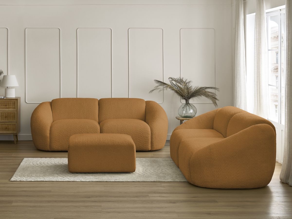 Bobochic Tina Sofa 6-Sitzer mit Pouf Bouclé-Stoff Gelb