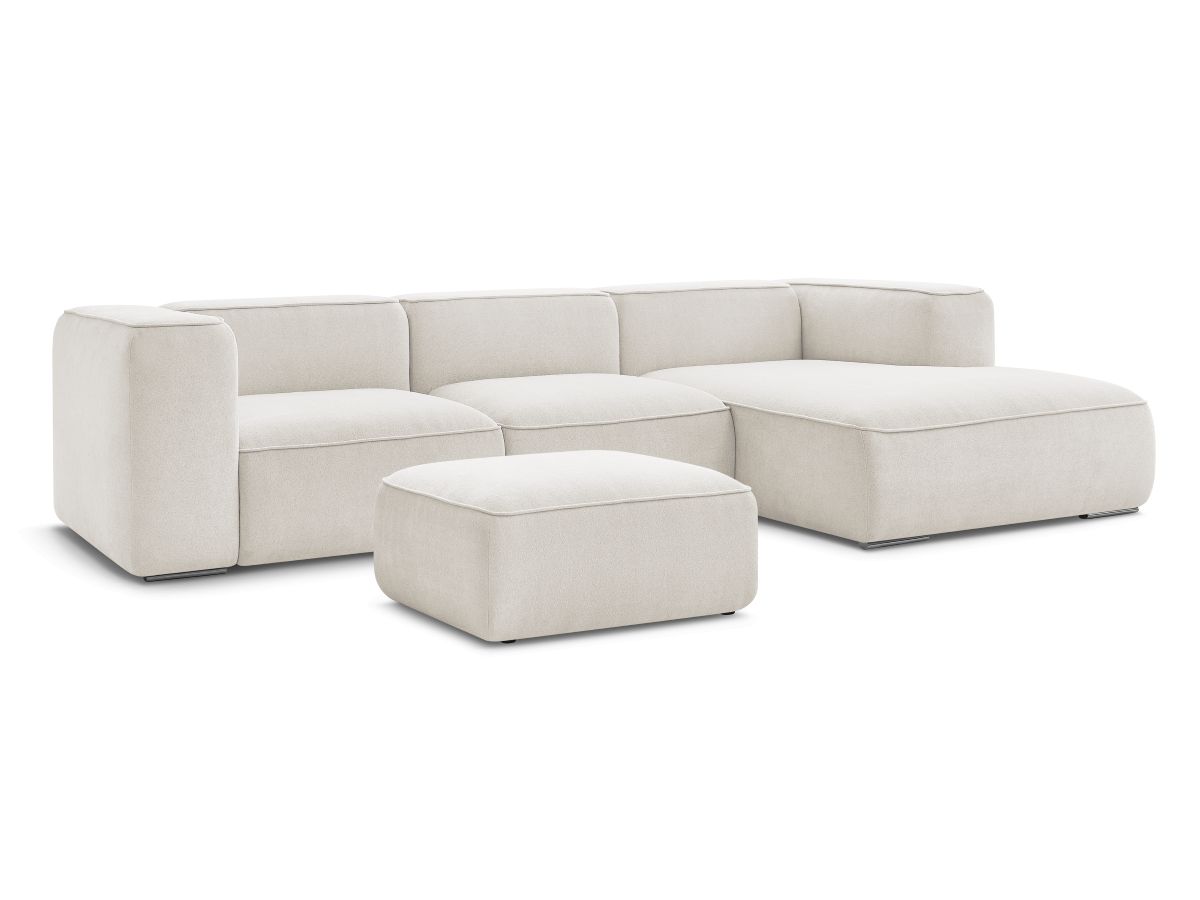 Bobochic Zephyr Ecksofa mit Pouf 349 × 165 cm Strukturstoff Weiß Ecke rechts