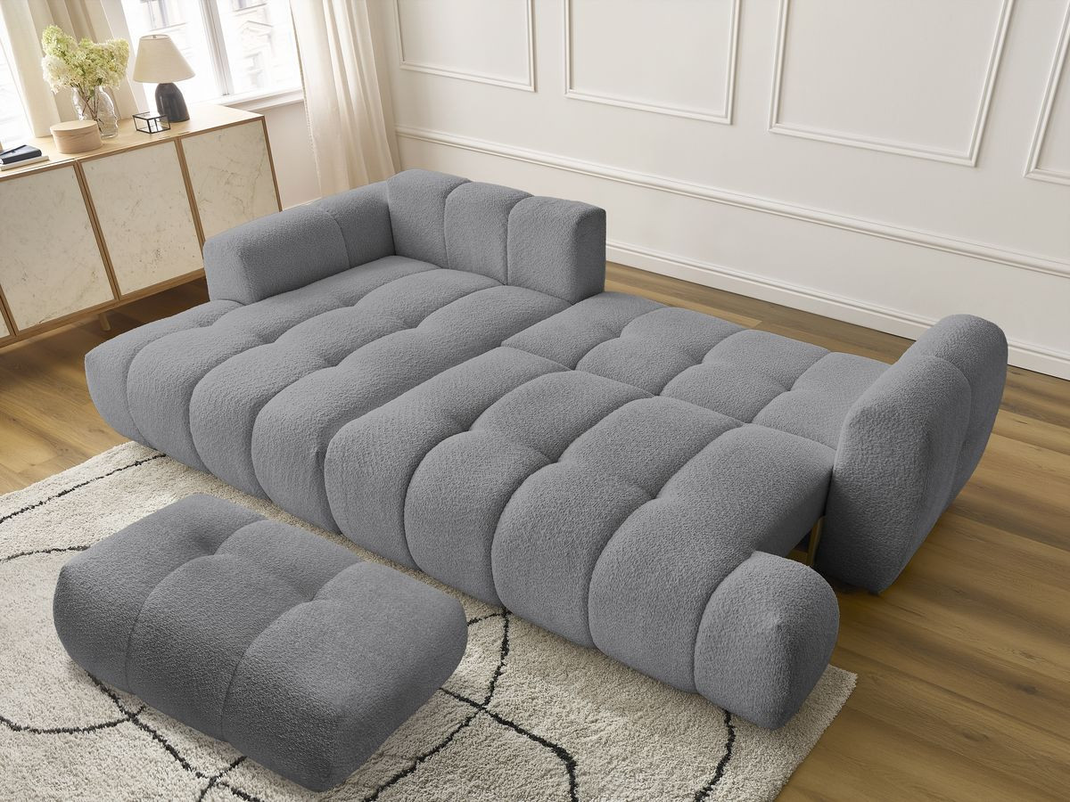 Bobochic Fuji Ecksofa mit Schlaffunktion und Bettkasten und Pouf 292 × 160 cm Bouclé-Stoff Dunkelgrau Ecke links