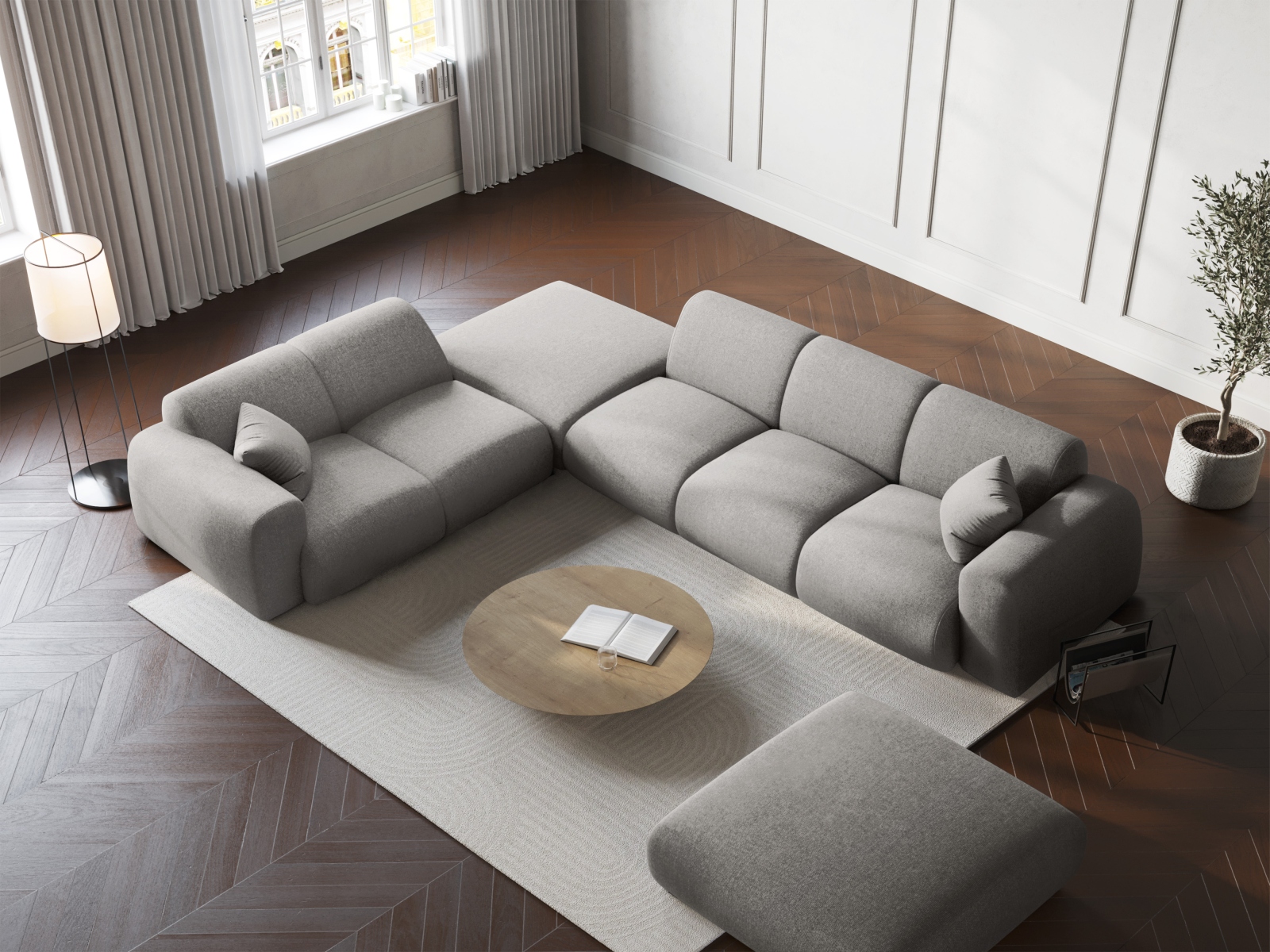 Cosmopolitan Design Ecksofa Nolio 4-Sitzer offen Chenille Haga Hellgrau Links