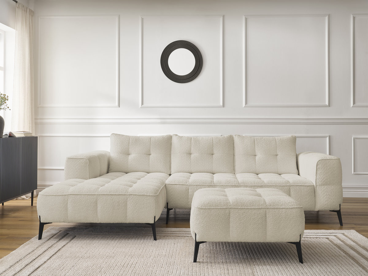 Bobochic Anis Ecksofa mit Pouf Bouclé-Stoff Beige Ecke links