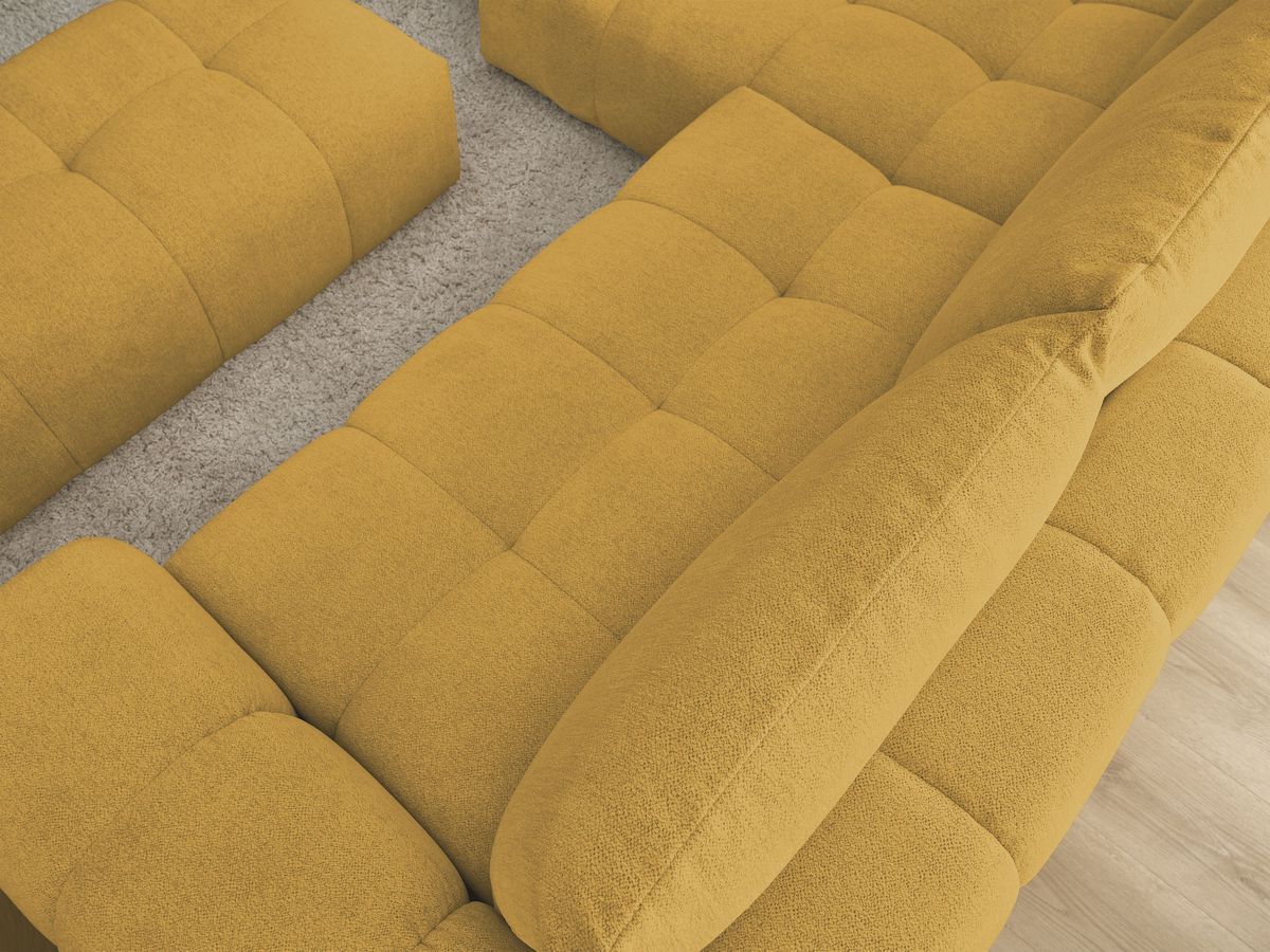Bobochic Everest Ecksofa mit Schlaffunktion und Bettkasten und Pouf 318 × 180 cm, 3 Kissen Melange-Stoff Gelb Ecke links
