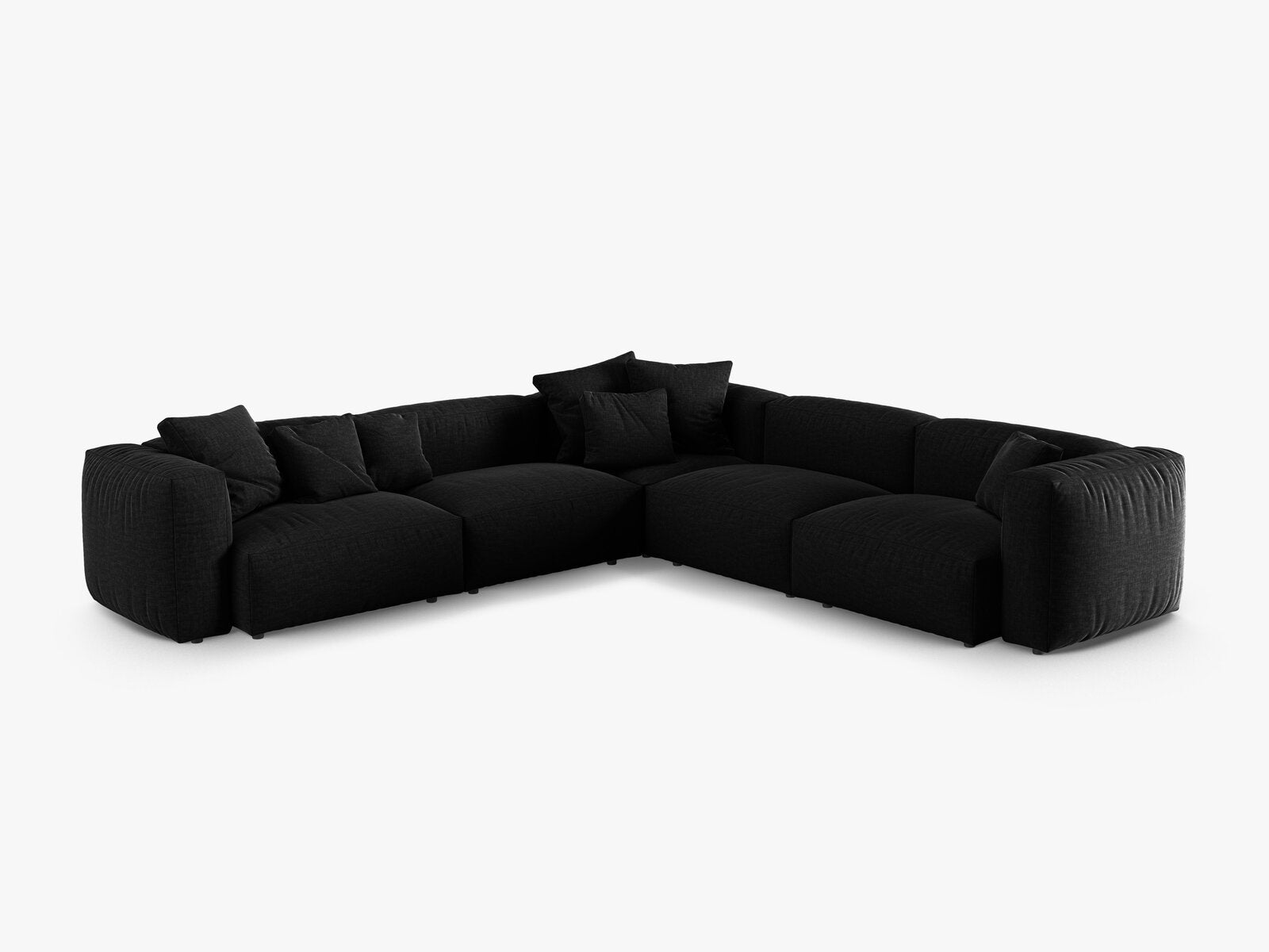 Micadoni modulares symmetrisches Ecksofa XL Martina 5-Sitzer 90cm Sitztiefe Strukturierter Stoff Boston Schwarz