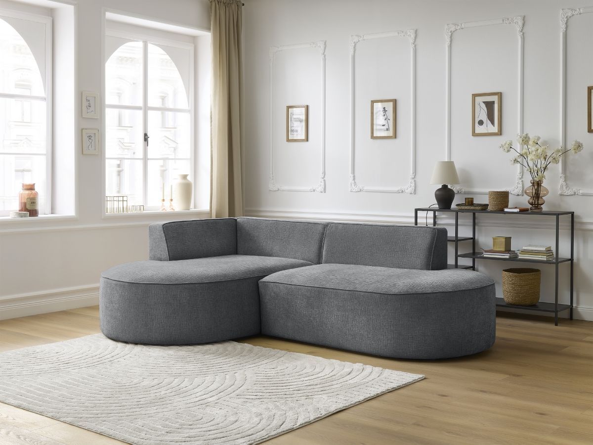 Bobochic Rousseau Ecksofa Strukturstoff Dunkelgrau Ecke links