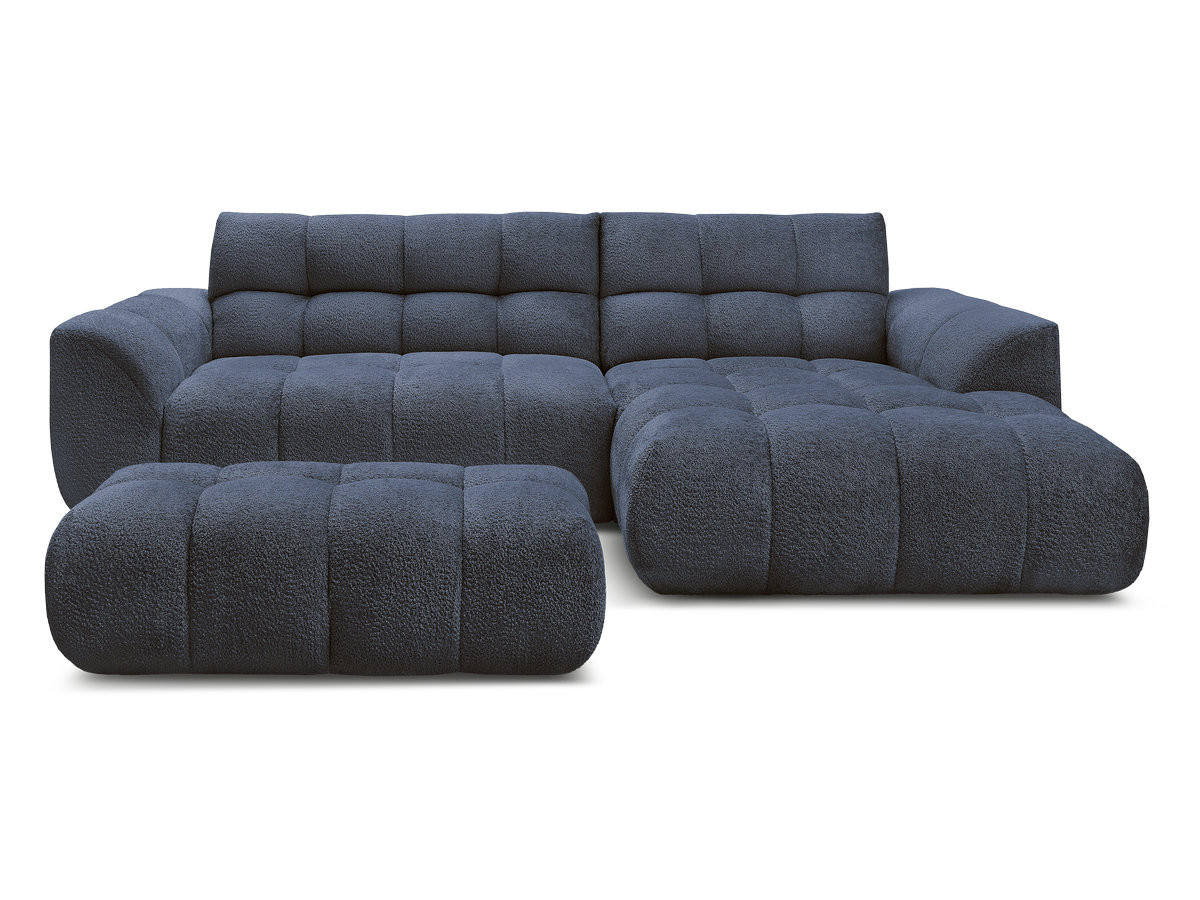 Bobochic Jaya Ecksofa mit Pouf Chenille Dunkelblau Ecke rechts