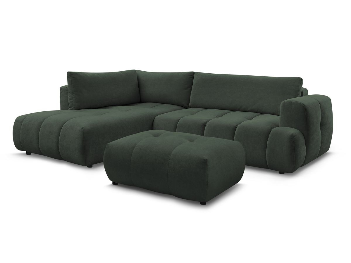 Bobochic Fuji Ecksofa mit Schlaffunktion und Bettkasten und Pouf 282 × 204 cm Stoff Grün Ecke links