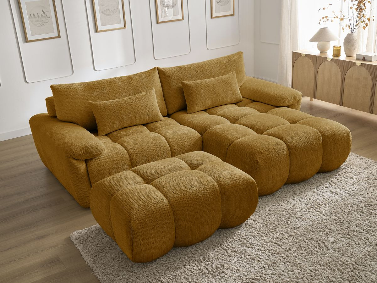 Bobochic Ivane Ecksofa mit Pouf Strukturstoff Gelb Ecke rechts