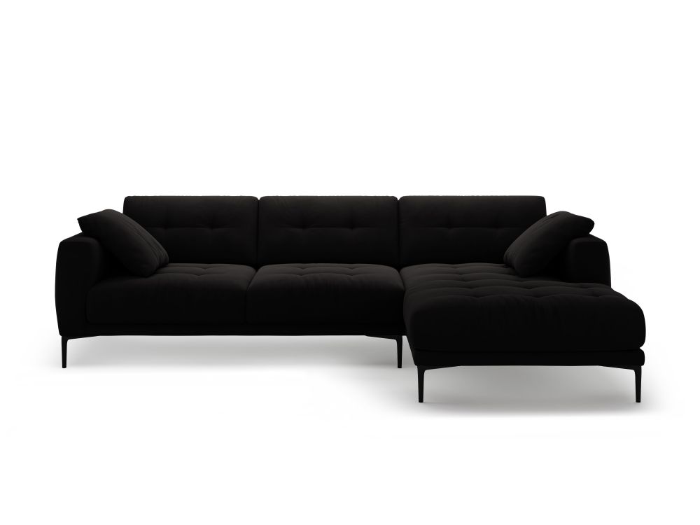 Cosmopolitan Design Ecksofa Lazio 3-Sitzer Samt Salvador Schwarz Rechts