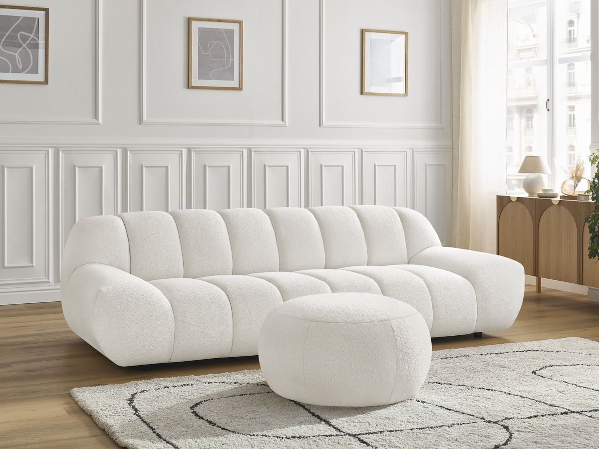Bobochic Hayden Sofa 4-Sitzer mit Pouf Bouclé-Stoff Weiß
