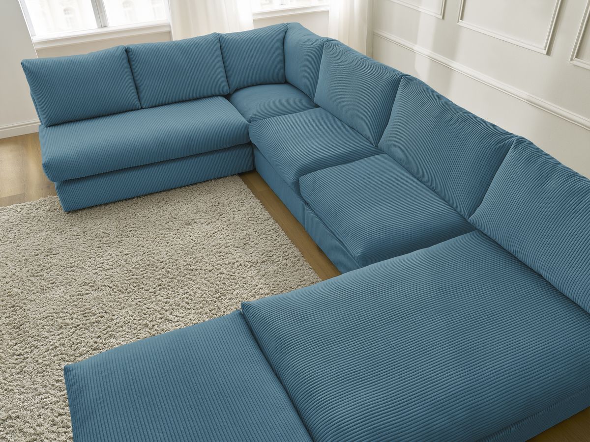 Bobochic Paris Ecksofa mit Pouf 369 × 167 cm Cordsamt Hellblau