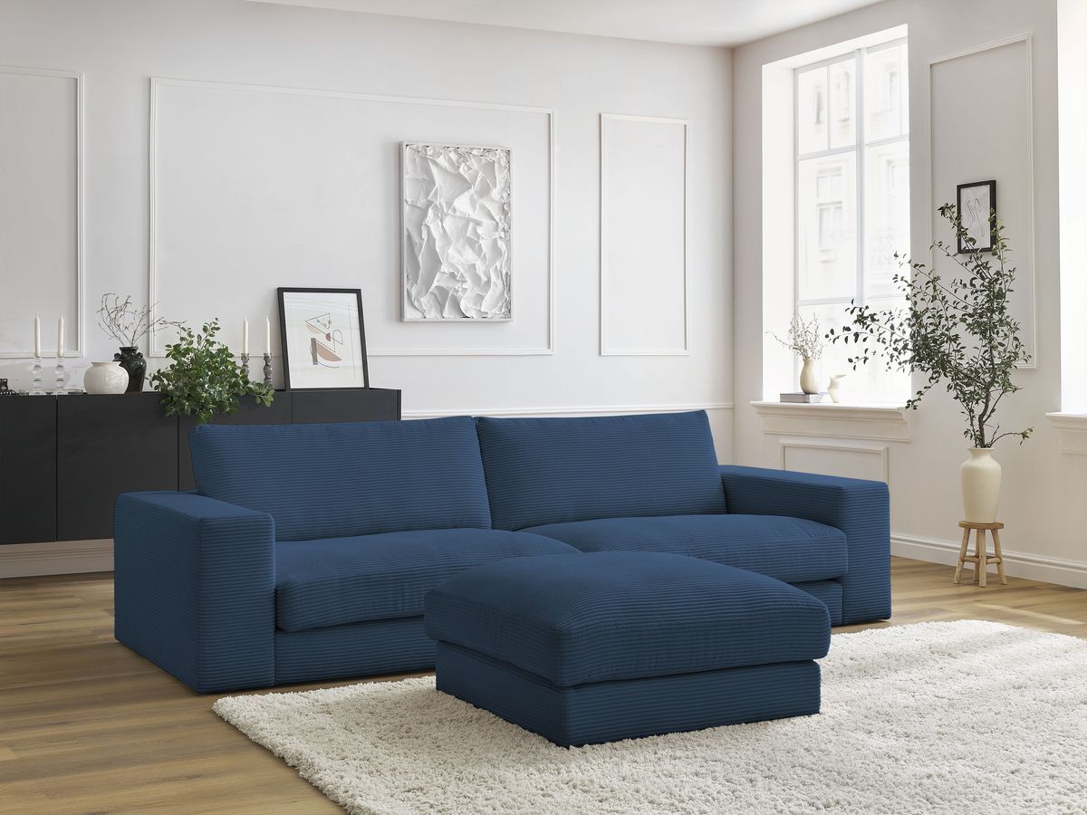 Bobochic Leonard Sofa 4-Sitzer mit Pouf 234 × 109 cm Cordsamt Dunkelblau