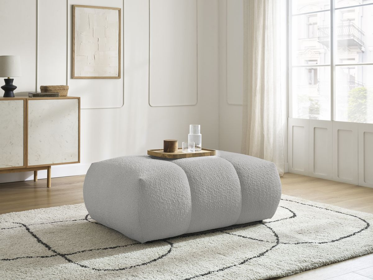 Bobochic Fuji Pouf Bouclé-Stoff Hellgrau