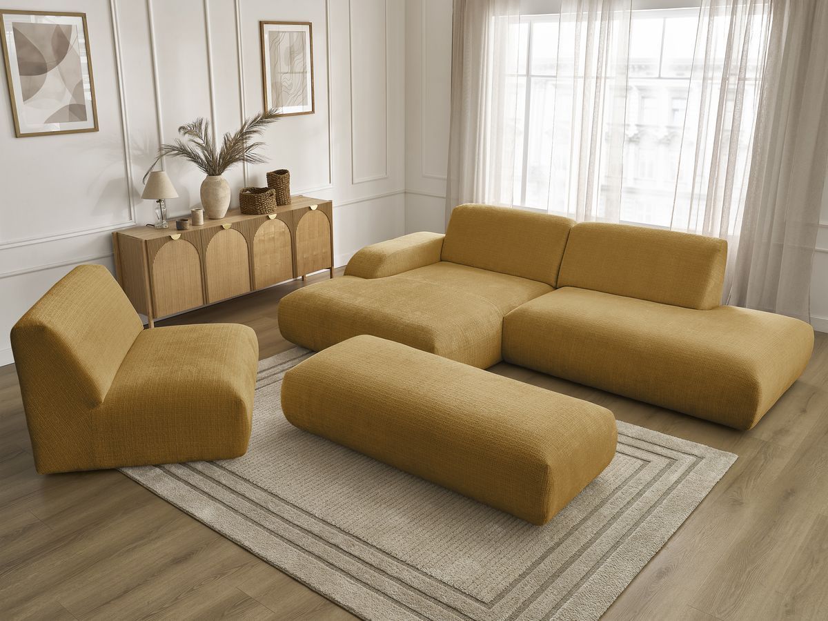 Bobochic Sirius Ecksofa mit Pouf 405 × 170 cm Strukturstoff Gelb Ecke links