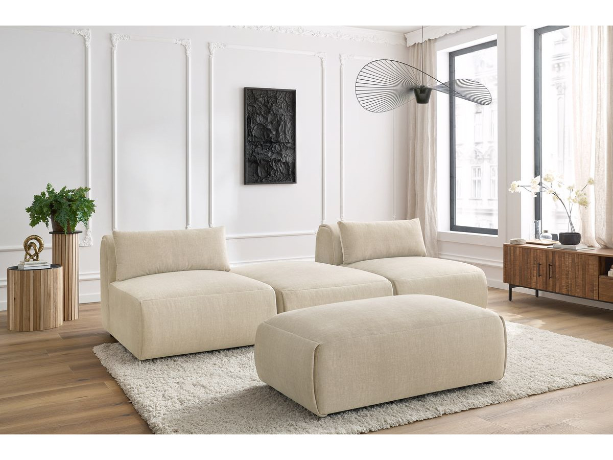 Bobochic Jeanne Sofa 4-Sitzer mit Pouf Samt Beige
