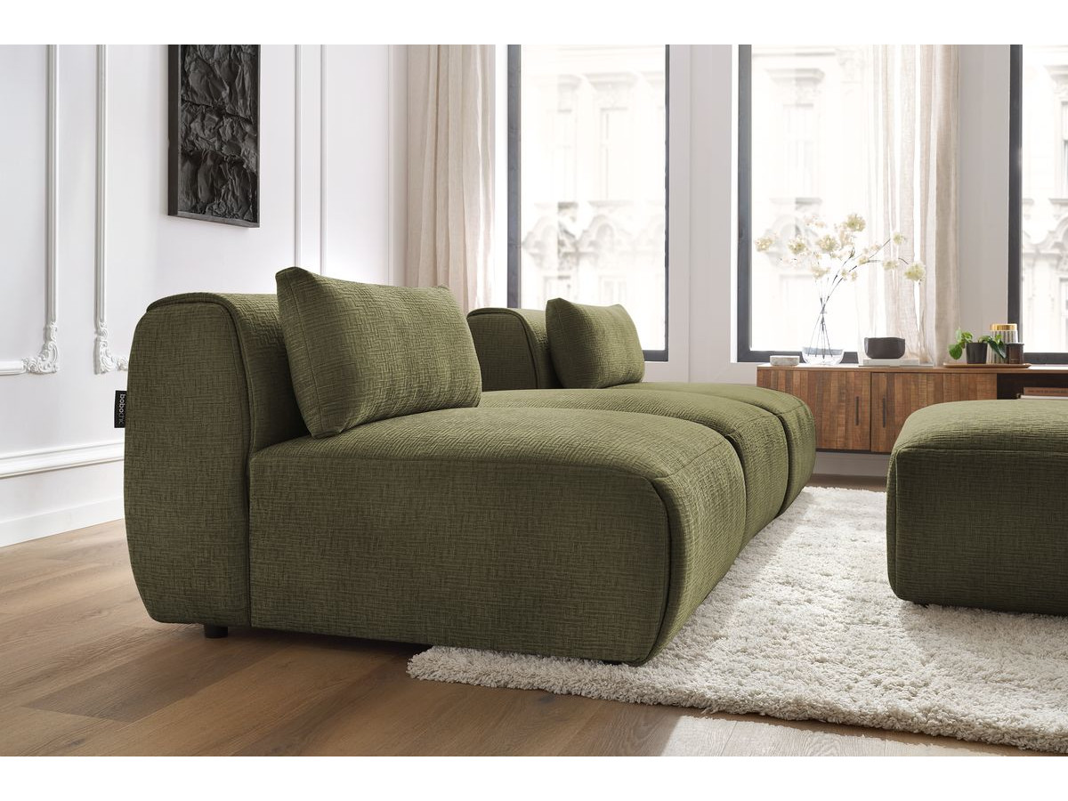 Bobochic Jeanne Sofa 4-Sitzer mit Pouf Strukturstoff Grün