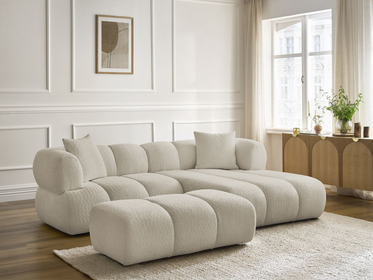 Bobochic Pamira Ecksofa mit Pouf Bouclé-Stoff Beige Ecke rechts