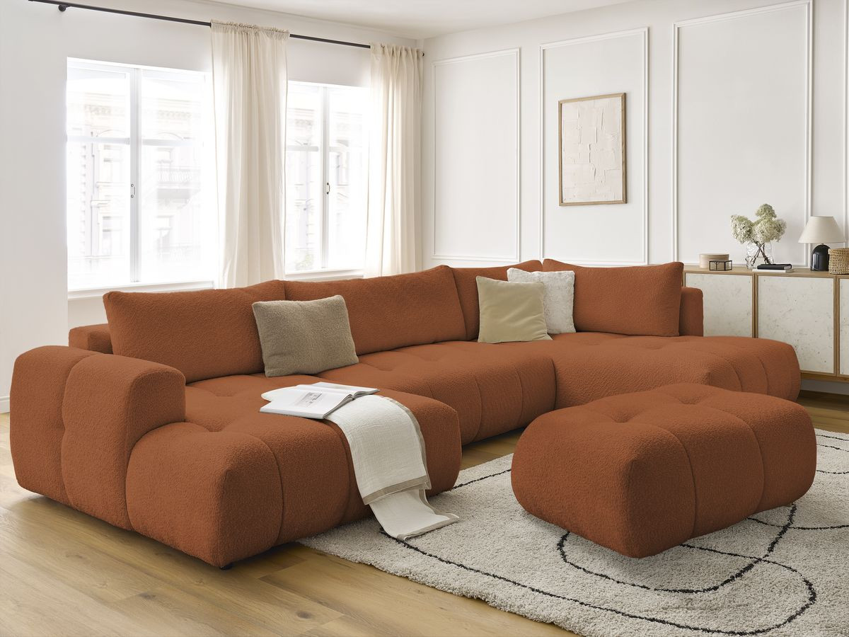 Bobochic Fuji Wohnlandschaft mit Pouf Bouclé-Stoff Orange Ecke links