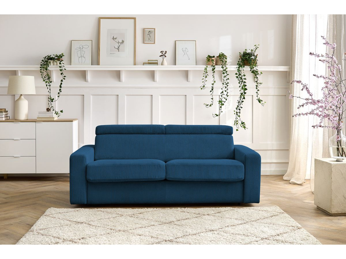 Bobochic Monaco Schlafsofa 3-Sitzer Cordsamt Dunkelblau, Liegefläche 160 × 190 cm