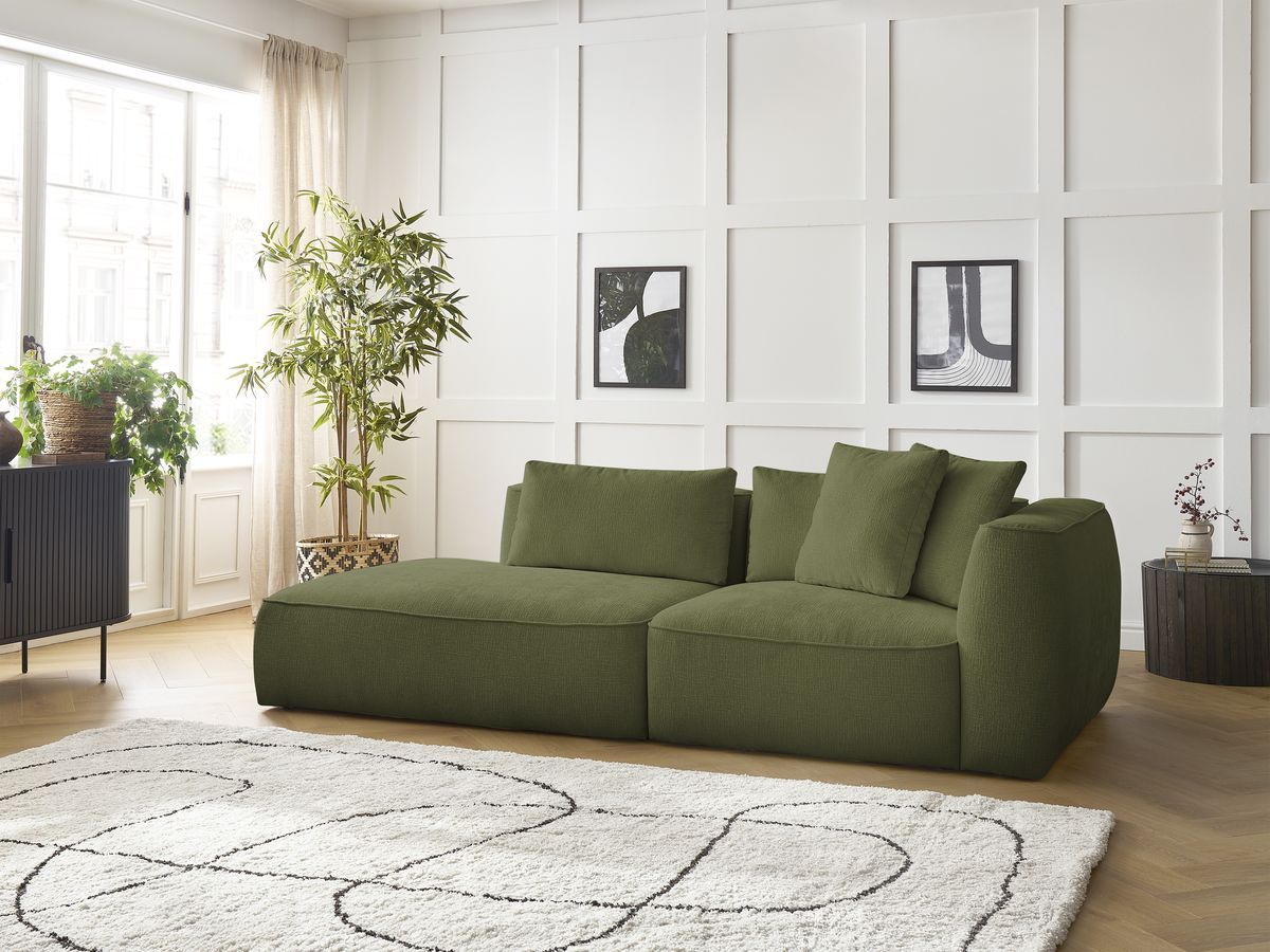 Bobochic Leopold Sofa 3-Sitzer Strukturstoff Dunkelgrün Armlehne rechts