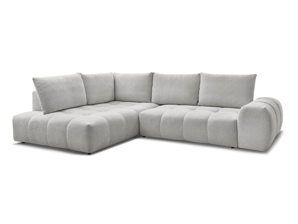 Bobochic Everest Ecksofa mit Schlaffunktion und Bettkasten 320 × 212 cm, 5 Kissen Melange-Stoff Hellgrau Ecke links