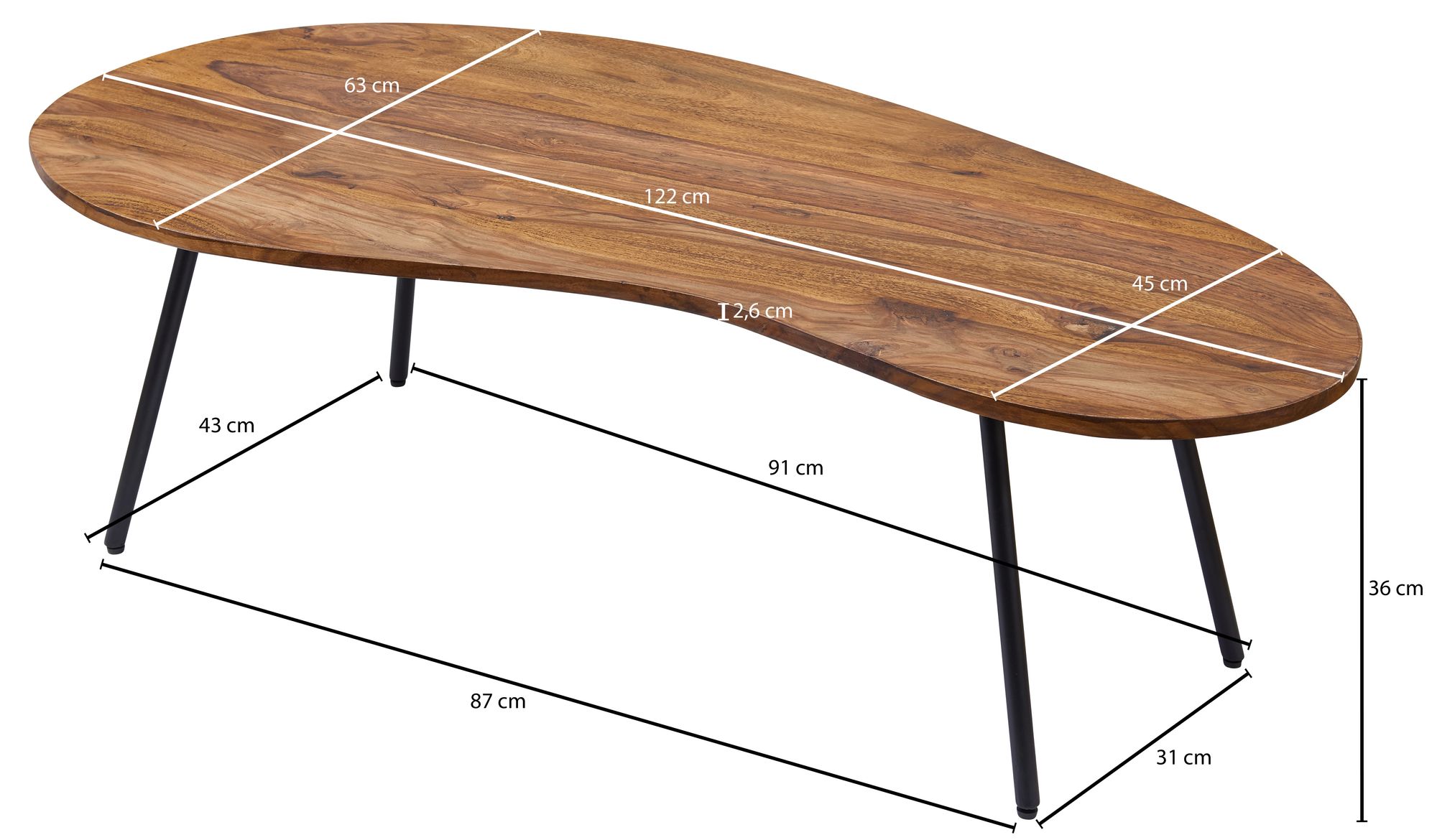 Couchtisch Sula Massivholz Sheesham Höhe 36 cm