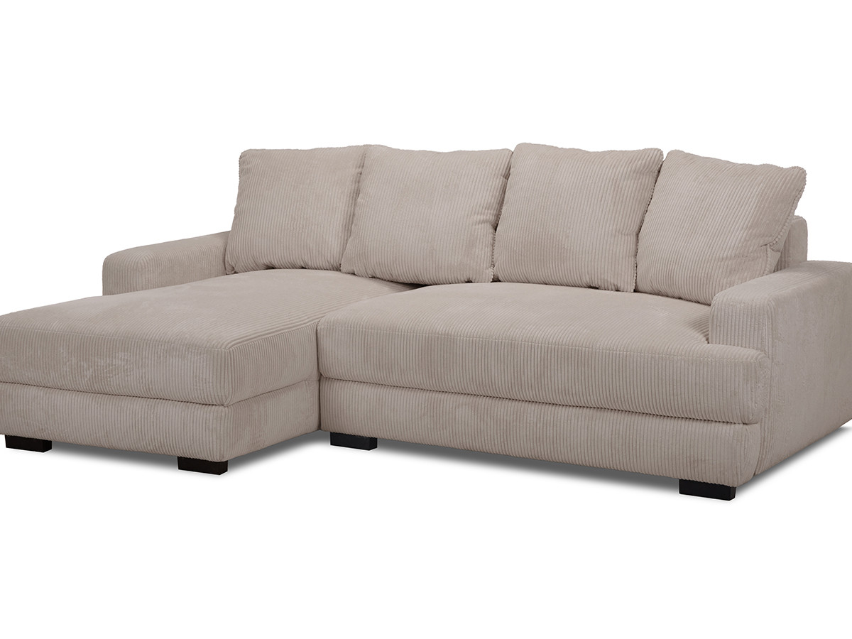 Bobochic Campi Ecksofa mit Schlaffunktion und Bettkasten Cordsamt Taupe Ecke links