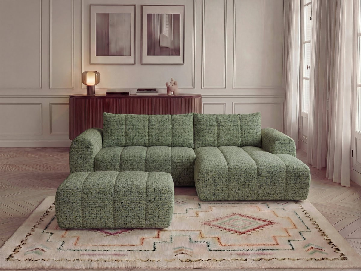 Bobochic Nesty Ecksofa 272 cm mit Pouf Melange-Stoff Hellgrün Ecke rechts