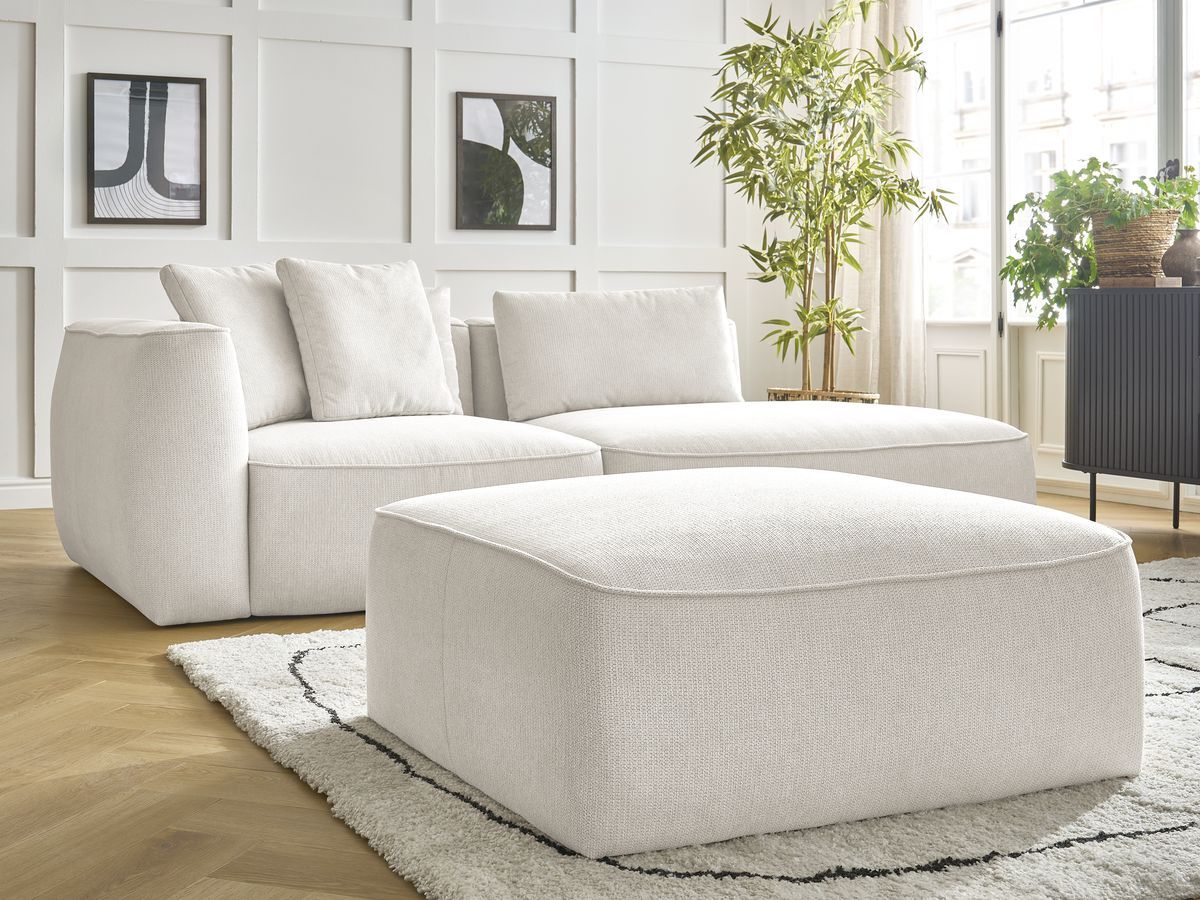 Bobochic Leopold Sofa 4-Sitzer mit Pouf Melange-Stoff Weiß Armlehne links