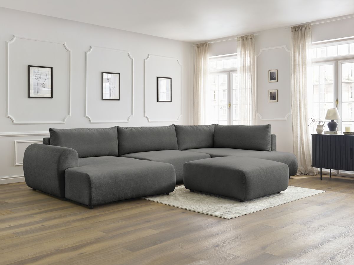 Bobochic Lucien Wohnlandschaft mit Pouf Stoff Dunkelgrau Ecke links