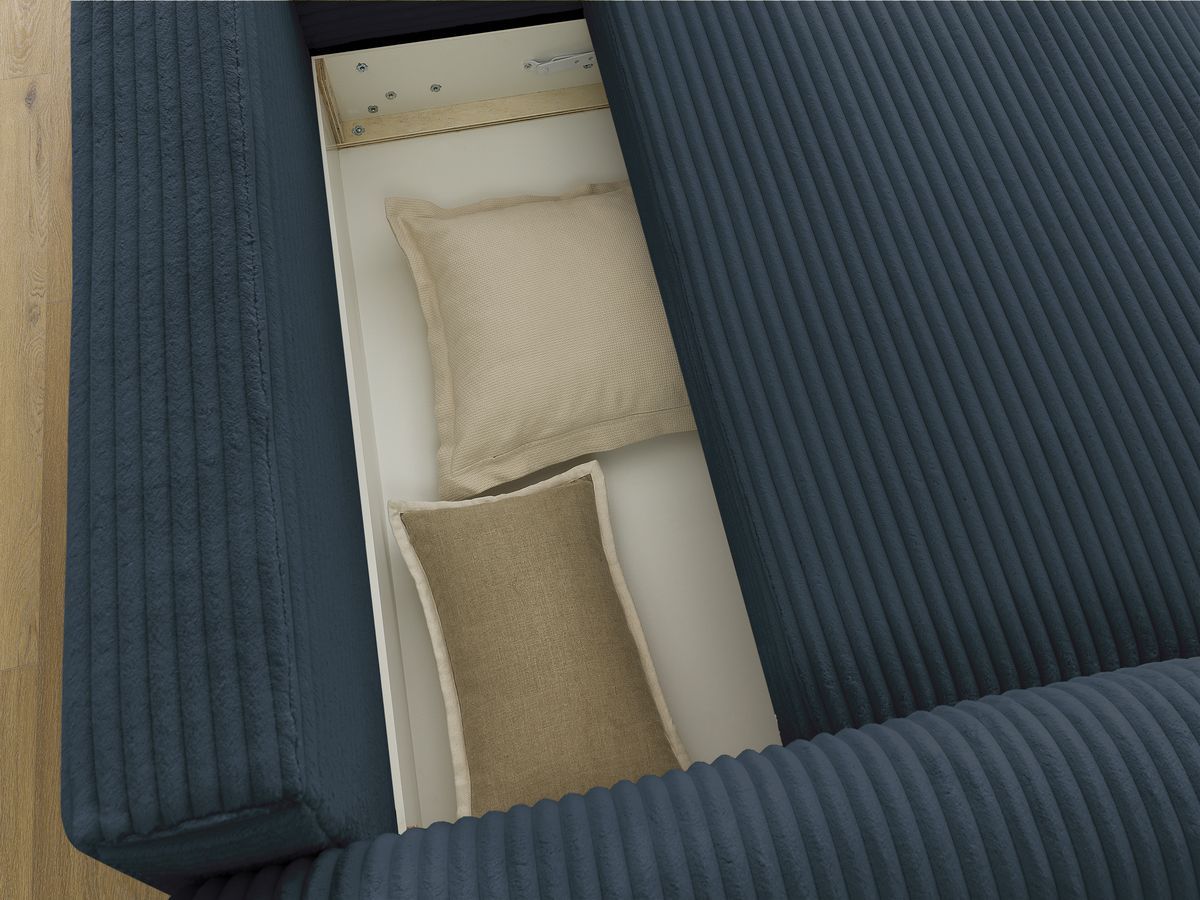 Bobochic Lucien Ecksofa mit Schlaffunktion und Bettkasten 314 × 167 cm Breitcord weich Dunkelblau Ecke rechts