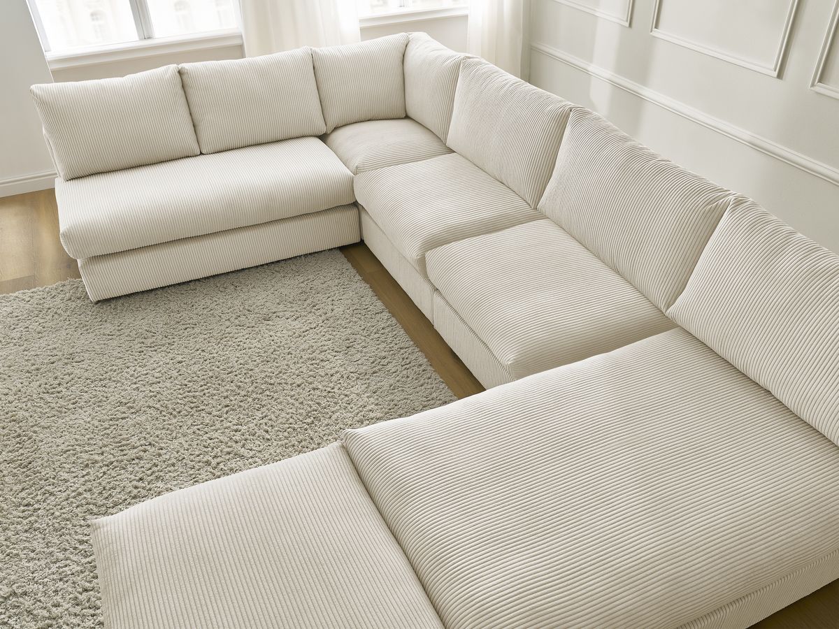 Bobochic Paris Ecksofa mit Pouf 369 × 167 cm Cordsamt Beige