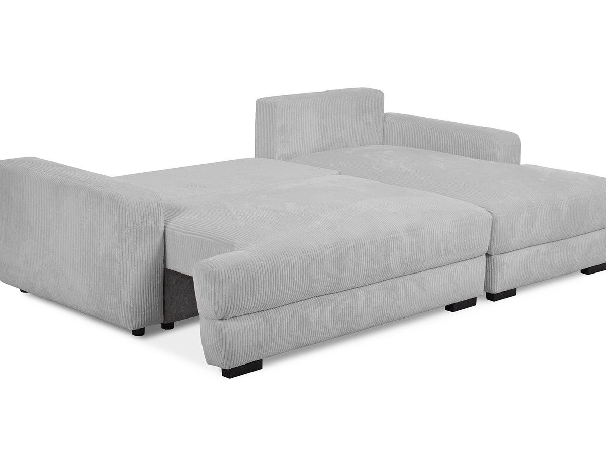 Bobochic Campi Ecksofa mit Schlaffunktion und Bettkasten Cordsamt Hellgrau Ecke rechts