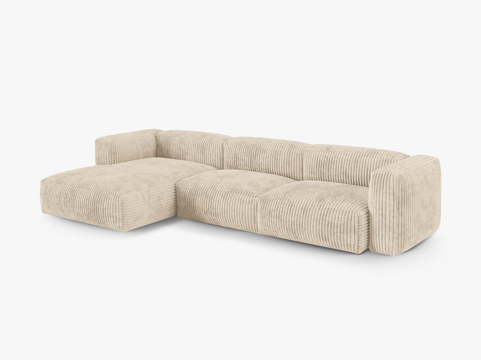 Micadoni Ecksofa Martina 3-Sitzer 90cm Sitztiefe Links Kord Tilia Helles Beige