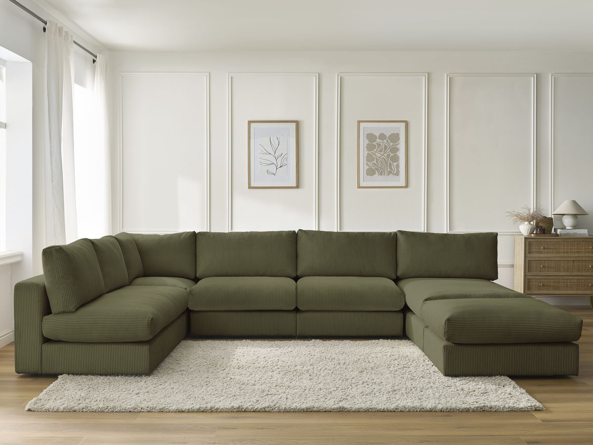 Bobochic Paris Ecksofa mit Pouf 369 × 167 cm Cordsamt Grün