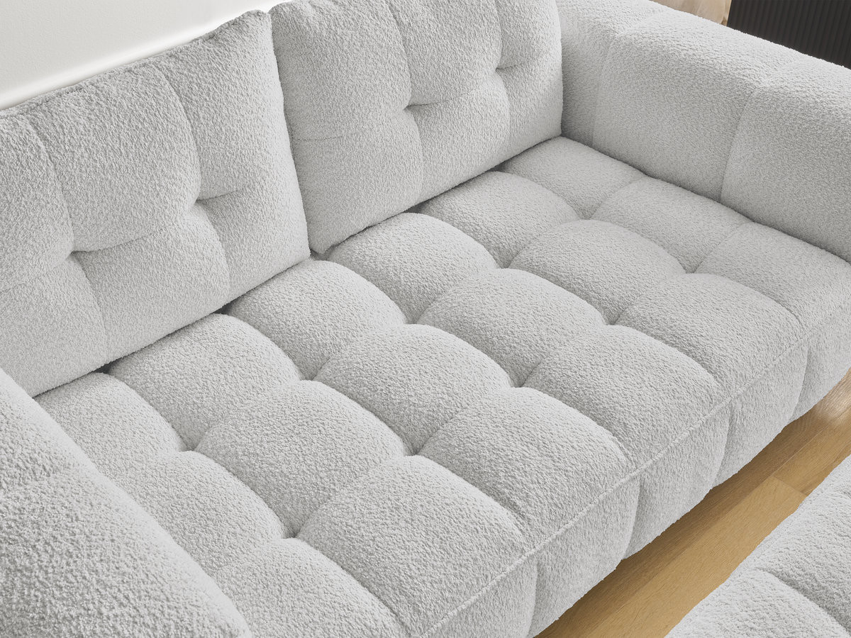 Bobochic Anis Sofa 2-Sitzer mit Pouf Bouclé-Stoff Hellgrau
