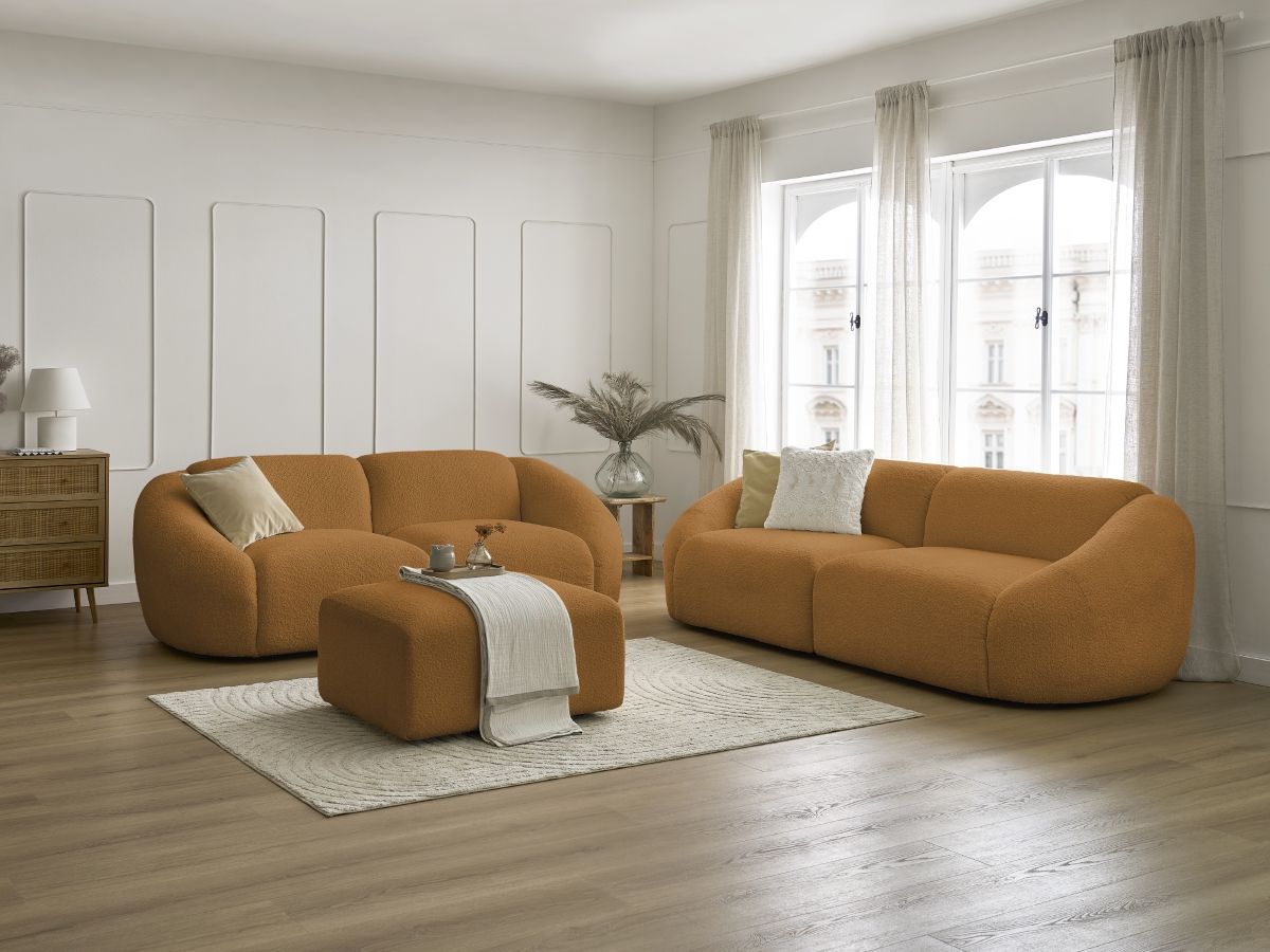 Bobochic Tina Sofa 6-Sitzer mit Pouf Bouclé-Stoff Gelb