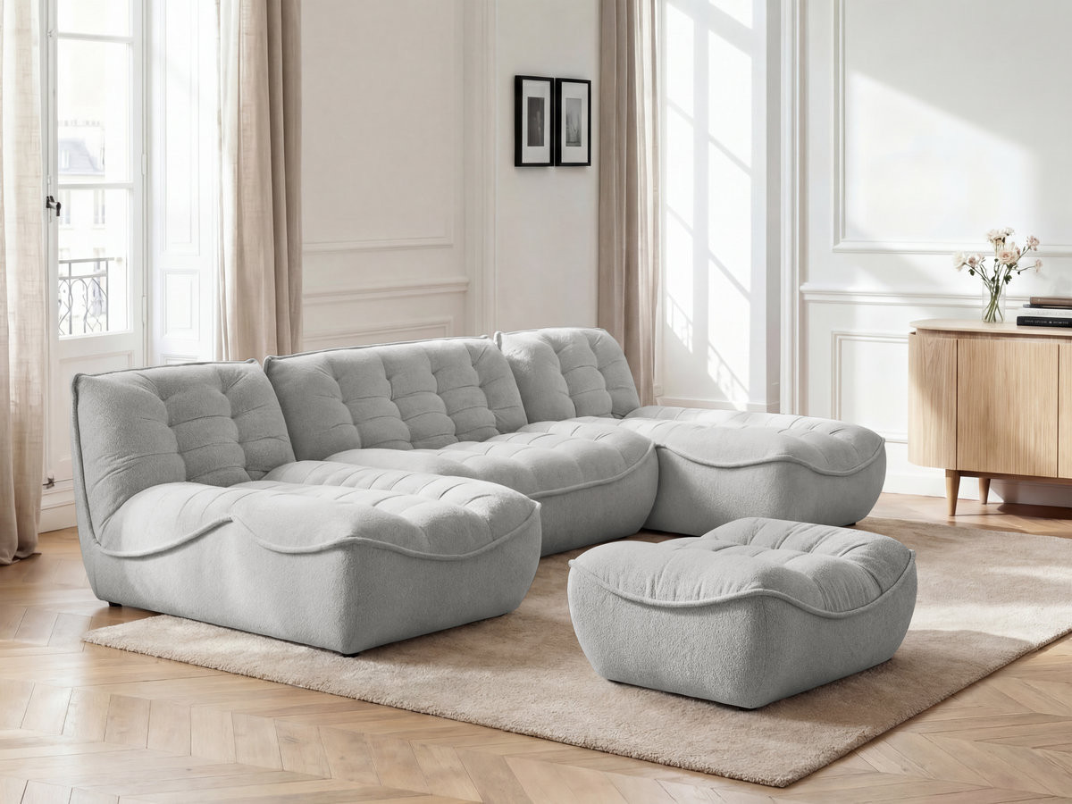 Bobochic Serena Wohnlandschaft mit Pouf Melange-Stoff Hellgrau