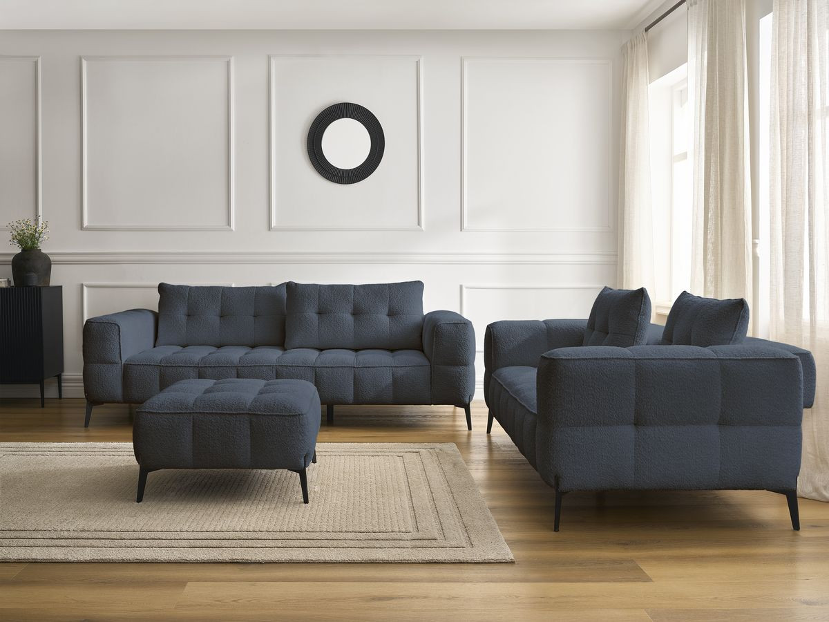 Bobochic Anis Sofa 5-Sitzer mit Pouf Bouclé-Stoff Dunkelblau