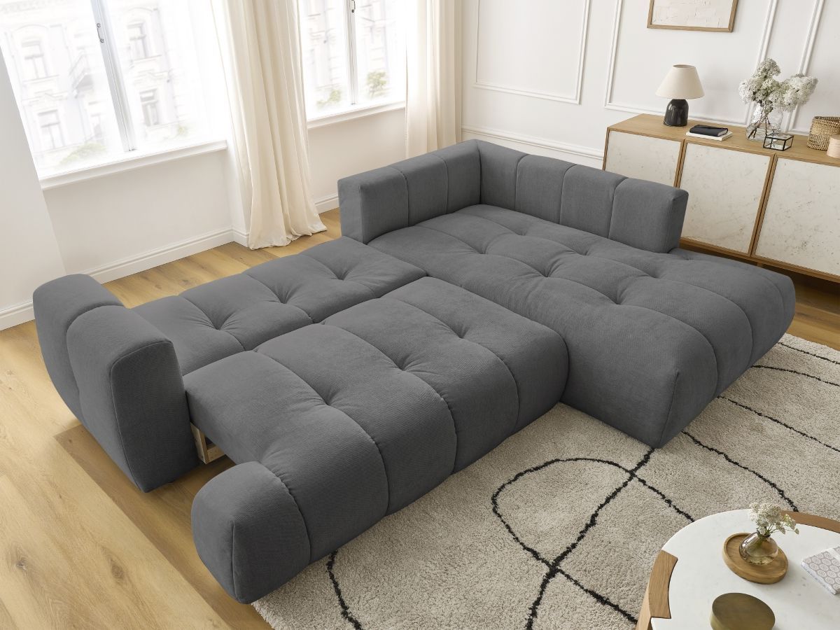 Bobochic Fuji Ecksofa mit Schlaffunktion und Bettkasten 282 × 204 cm Stoff Dunkelgrau Ecke rechts