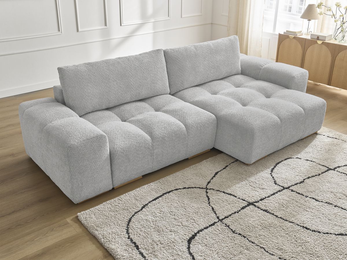 Bobochic Anakin Ecksofa, 2 Kissen Bouclé-Stoff Hellgrau