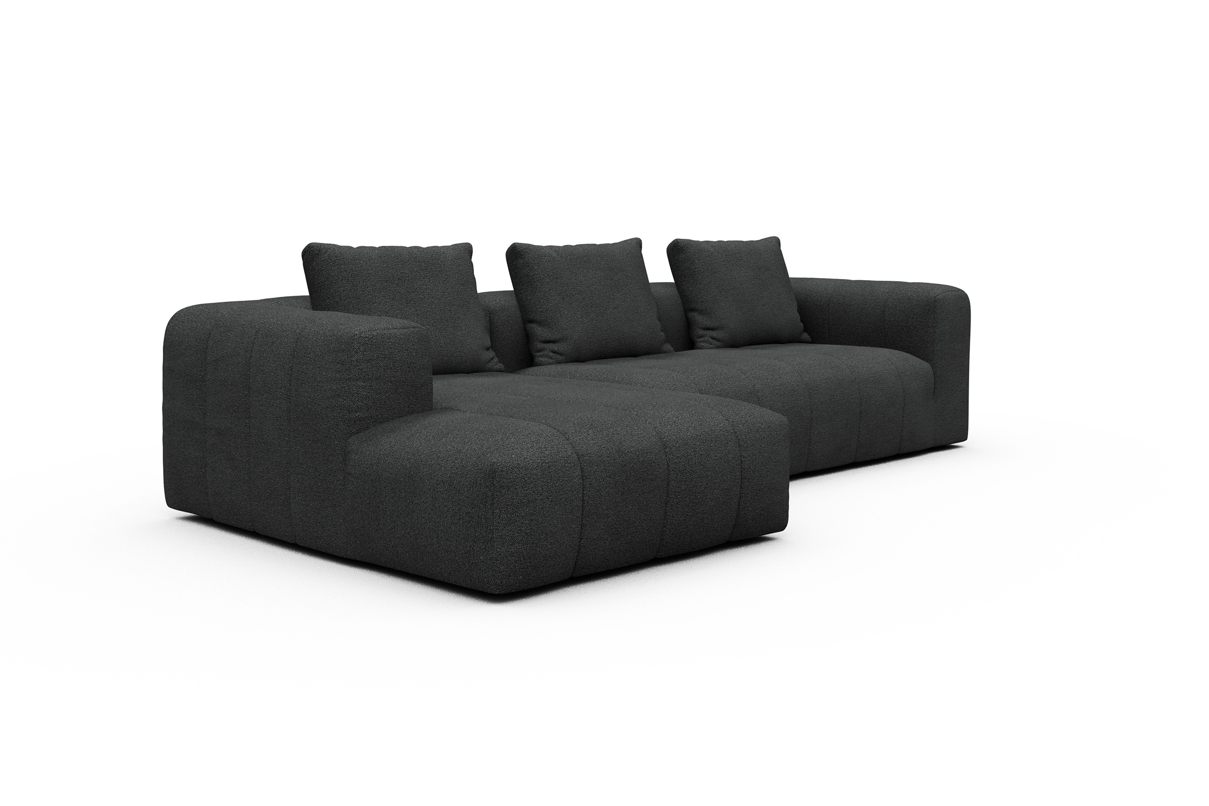Ecksofa Hugo 2,5-Sitzer Armlehne rechts mit Chaiselongue Boucle-Charcoal