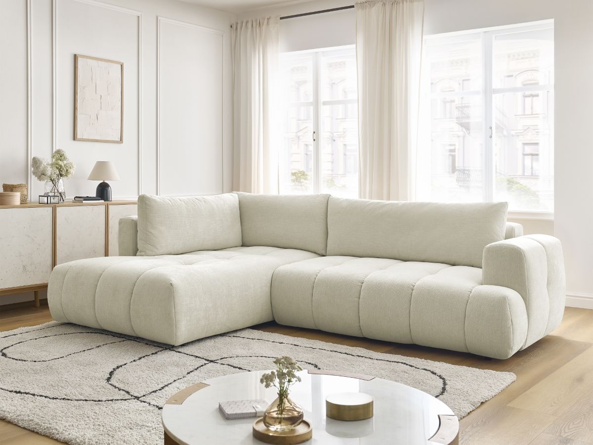 Bobochic Fuji Ecksofa mit Schlaffunktion und Bettkasten 282 × 204 cm Stoff Beige Ecke links