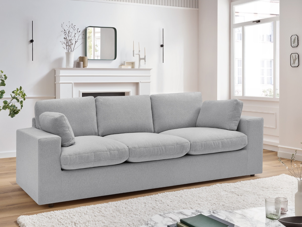 Bobochic Belair Sofa 3-Sitzer 220 × 93 cm Stoff Hellgrau