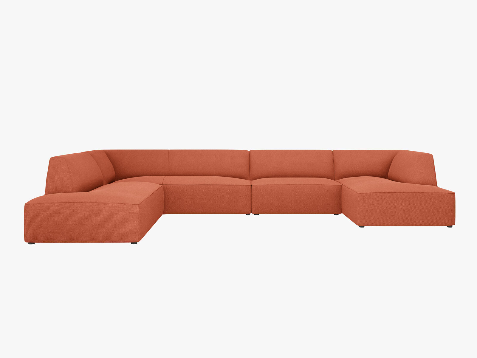 Micadoni Panorama-Ecksofa Ruby 7-Sitzer Links Strukturierter Stoff Koralle