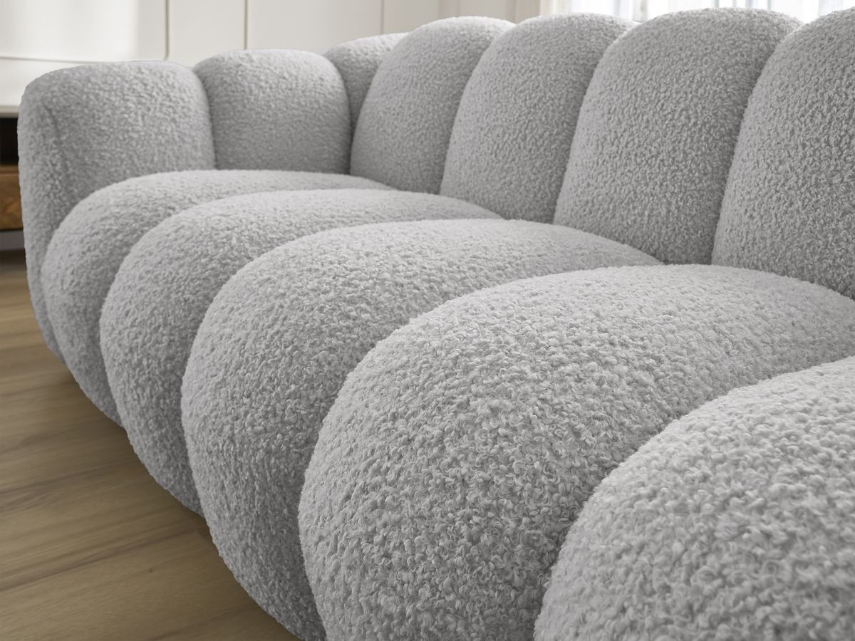 Bobochic Hippolyte Sofa 3-Sitzer mit Pouf Bouclé-Stoff Hellgrau