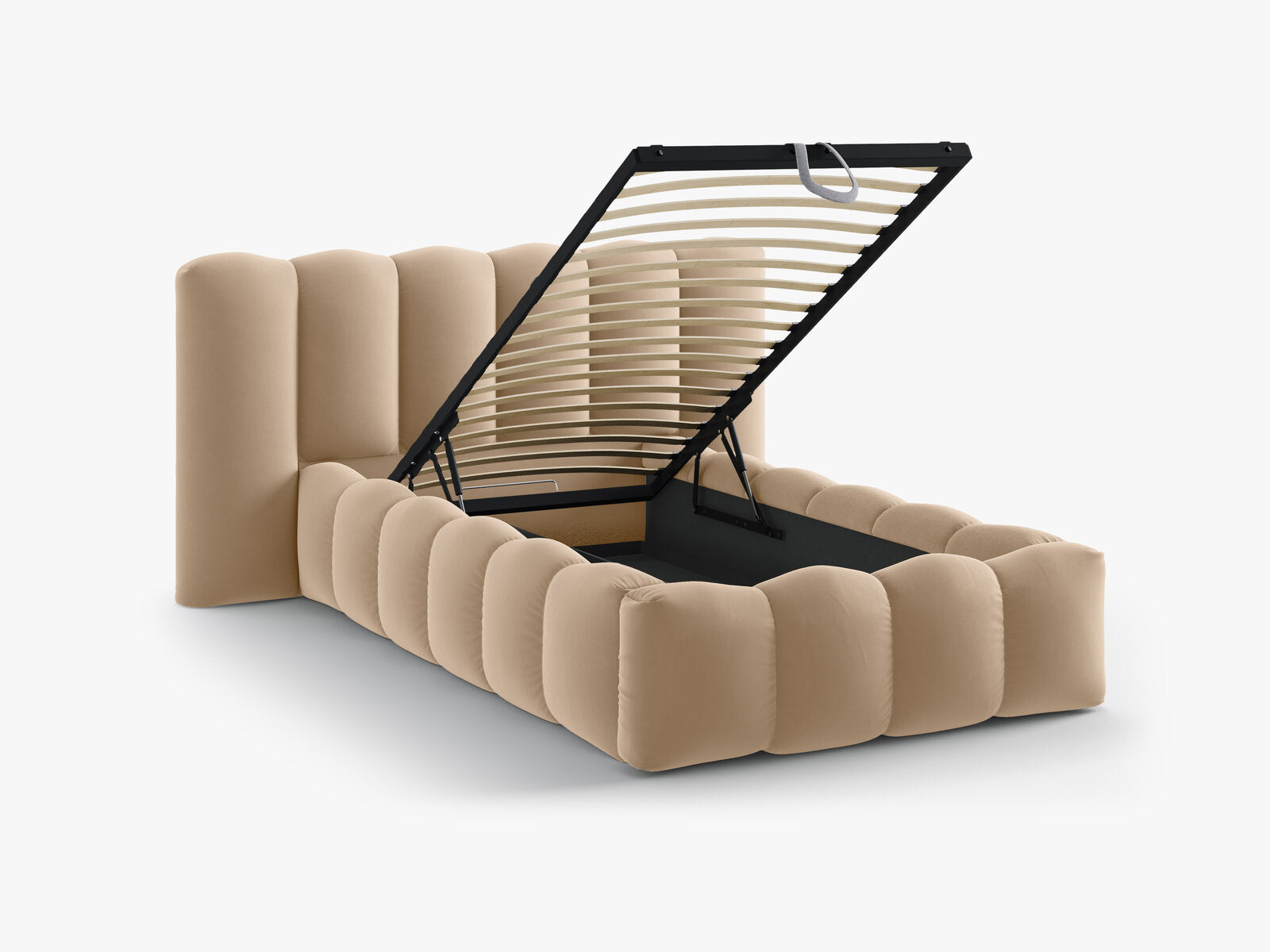 Micadoni Stauraumbett mit Kopfteil Lupine Samt Paris Sand