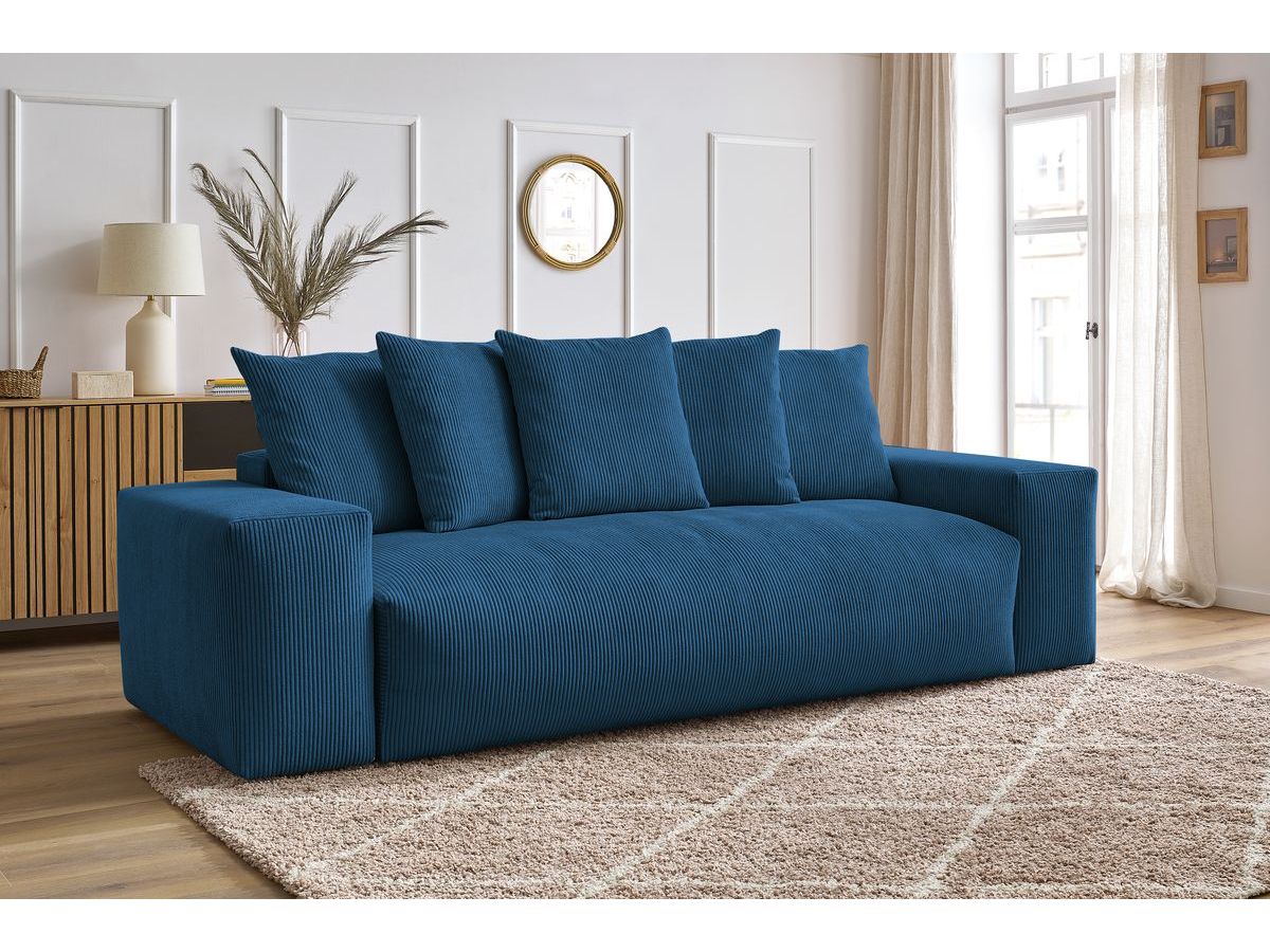 Bobochic Voltaire Schlafsofa 3-Sitzer mit Bettkasten Cordsamt Dunkelblau