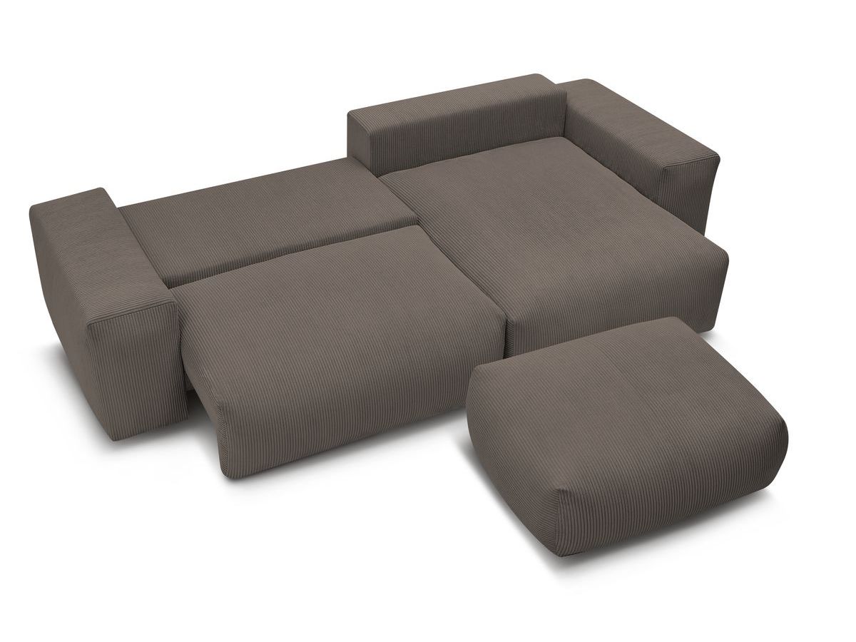 Bobochic Voltaire Ecksofa mit Schlaffunktion und Bettkasten und Pouf Cordsamt Taupe